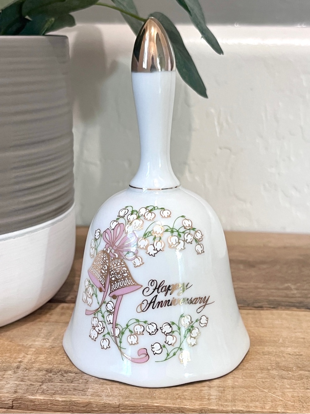 VTG George Good Japan Porcelain Happy Anniversary Bell - Lily of the Valley